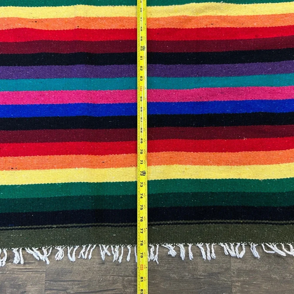 Vintage Mayan Inca‎ Aztec Warrior Blanket Fringe Bright Color Striped Native